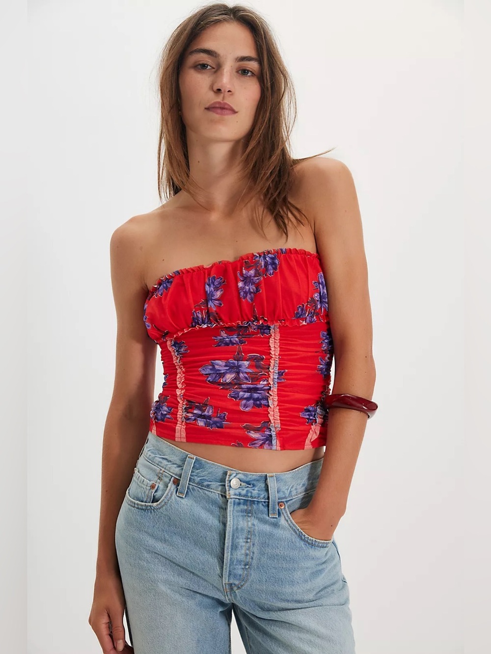 1323. FREE PEOPLE Scottie Printed Tube Top in Red NWOT
